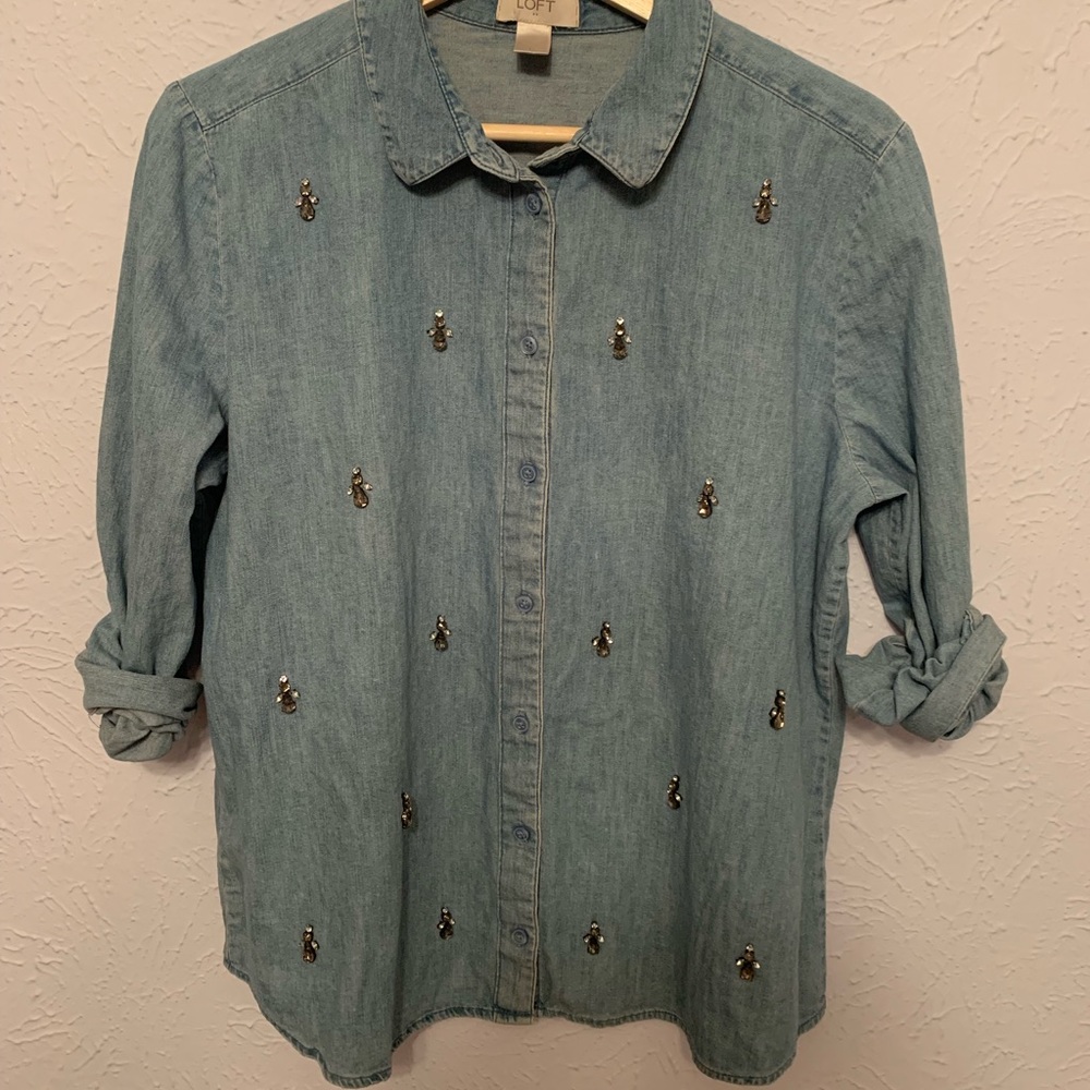 Loft Outlet Chambray Jeweled Top